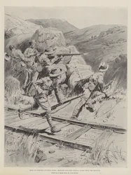 Mit Sir Redvers Bullers Truppe, berittene Infanterie vertreibt Buren von der Eisenbahn